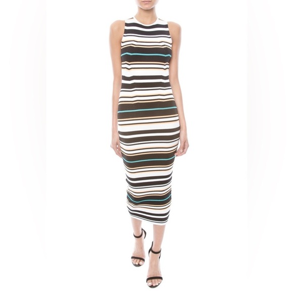 Ronny Kobo Janessa Striped Colorful Bandage Bodycon Midi Dress Sleeveless Ribbed - Picture 3 of 13